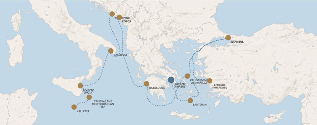 The Spears gallery Tours -Valletta-to-Athens-(Piraeus)-Map